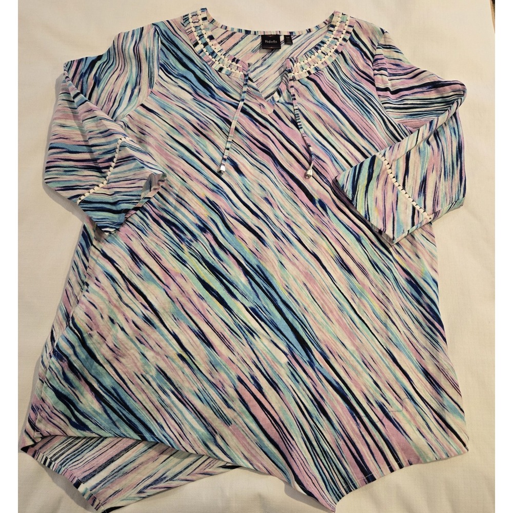 Rafaella 100% Linen Women's Abstract Multicolor Irregular Hem Tunic Large
